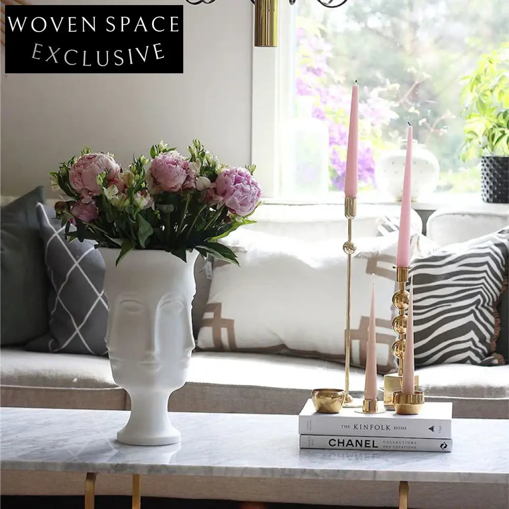 Modern Ceramic Abstract Buddha Face Four-Sided Decorative Flower Vase