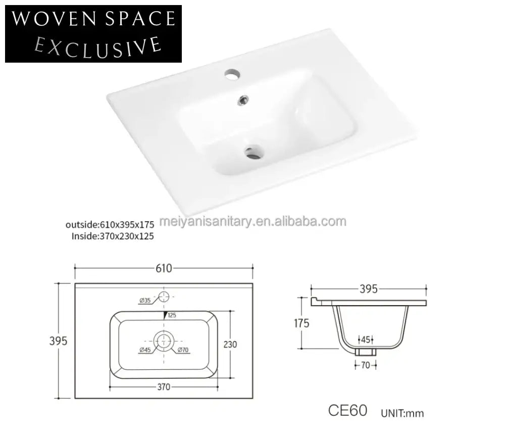 Modern Ceramic Bathroom Vanity Wash Basin, Elegant Thin Edge Square Sink