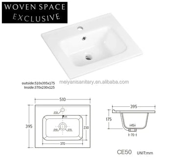 Modern Ceramic Bathroom Vanity Wash Basin, Elegant Thin Edge Square Sink