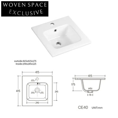 Modern Ceramic Bathroom Vanity Wash Basin, Elegant Thin Edge Square Sink