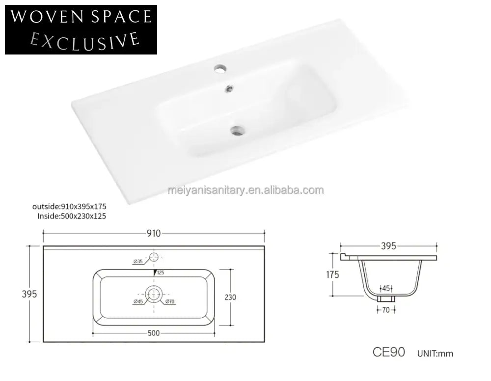 Modern Ceramic Bathroom Vanity Wash Basin, Elegant Thin Edge Square Sink