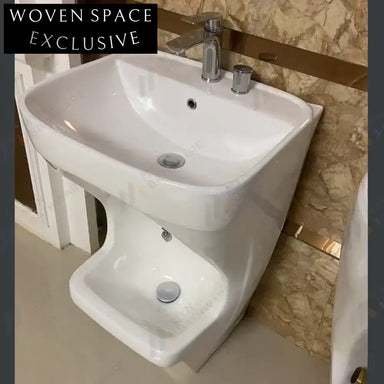 Modern Ceramic Pedestal Square Wudu Foot Wash Basin for Bathrooms