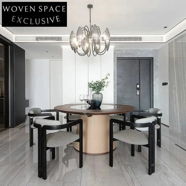 Modern Chinese Solid Wood Dining Chair with Armrests, Upholstered Velvet Backrest