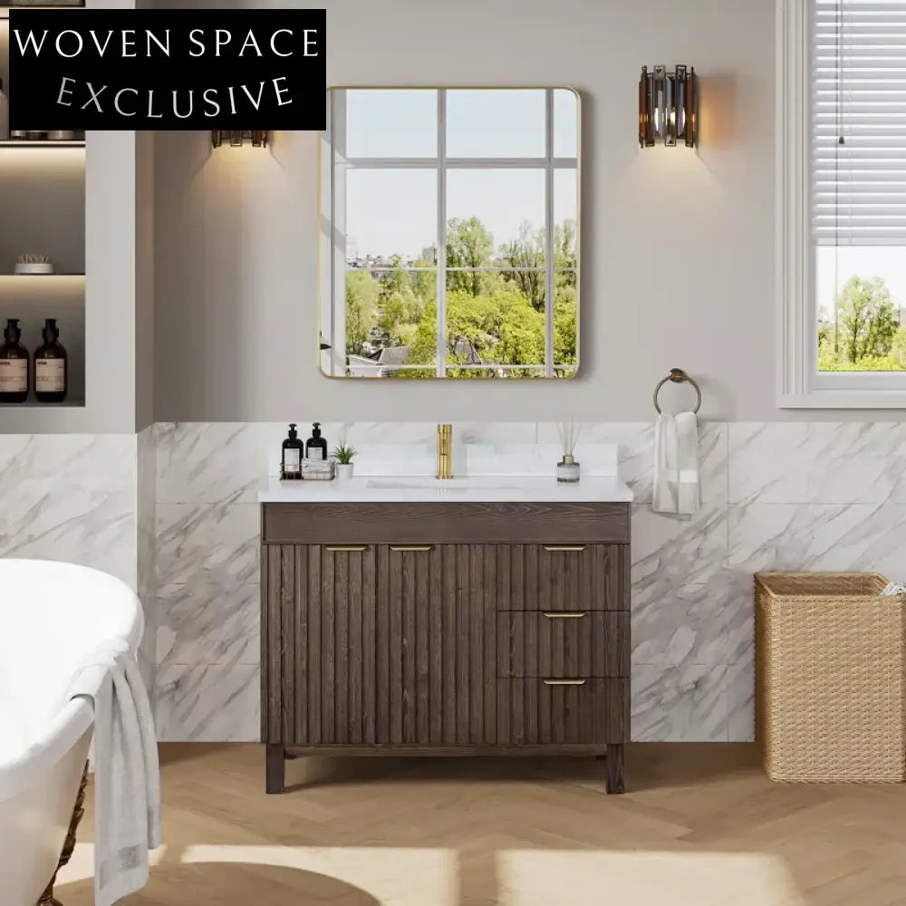 Modern Classic 42-Inch Antique Brown Wood Bathroom Vanity with Ample Storage