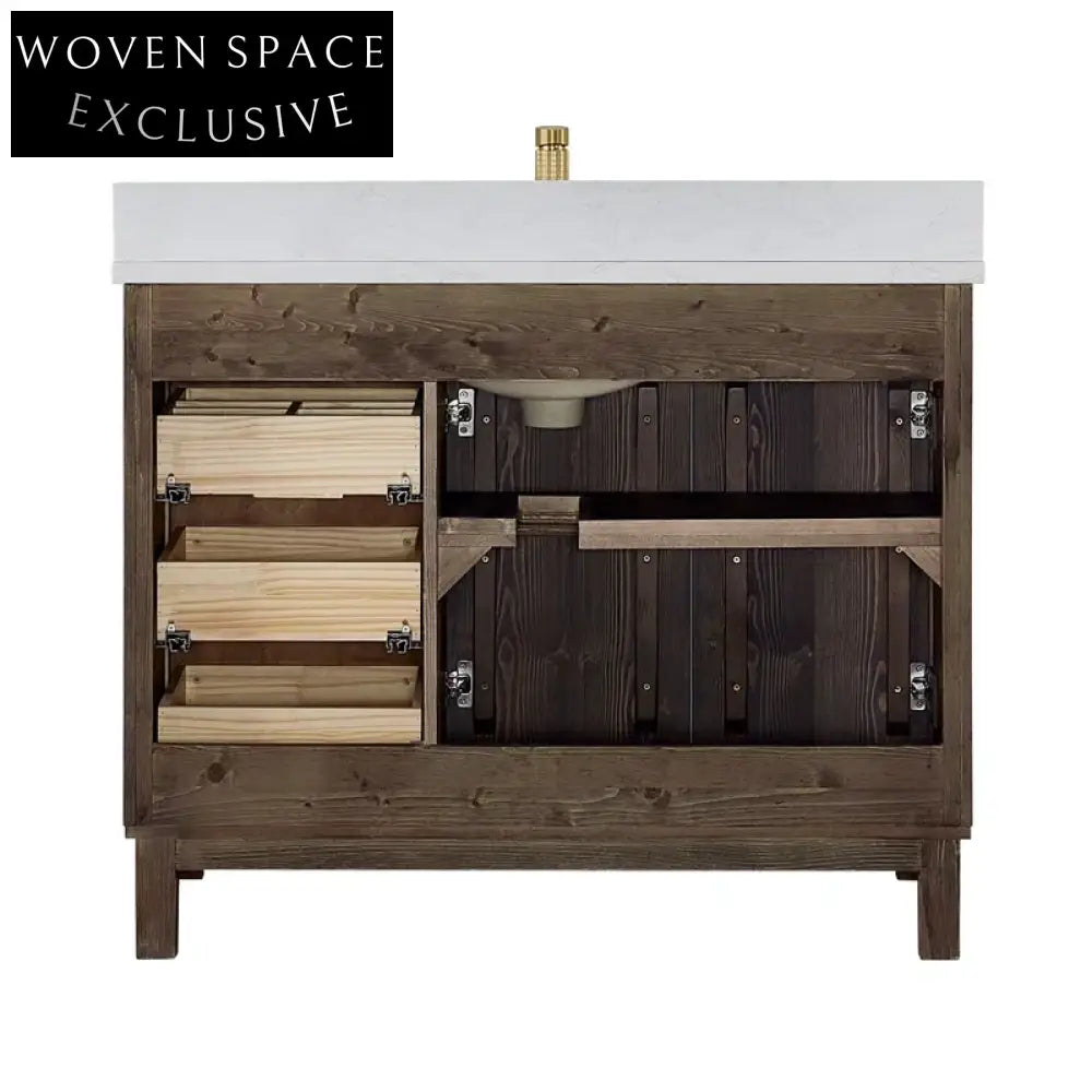 Modern Classic 42-Inch Antique Brown Wood Bathroom Vanity with Ample Storage