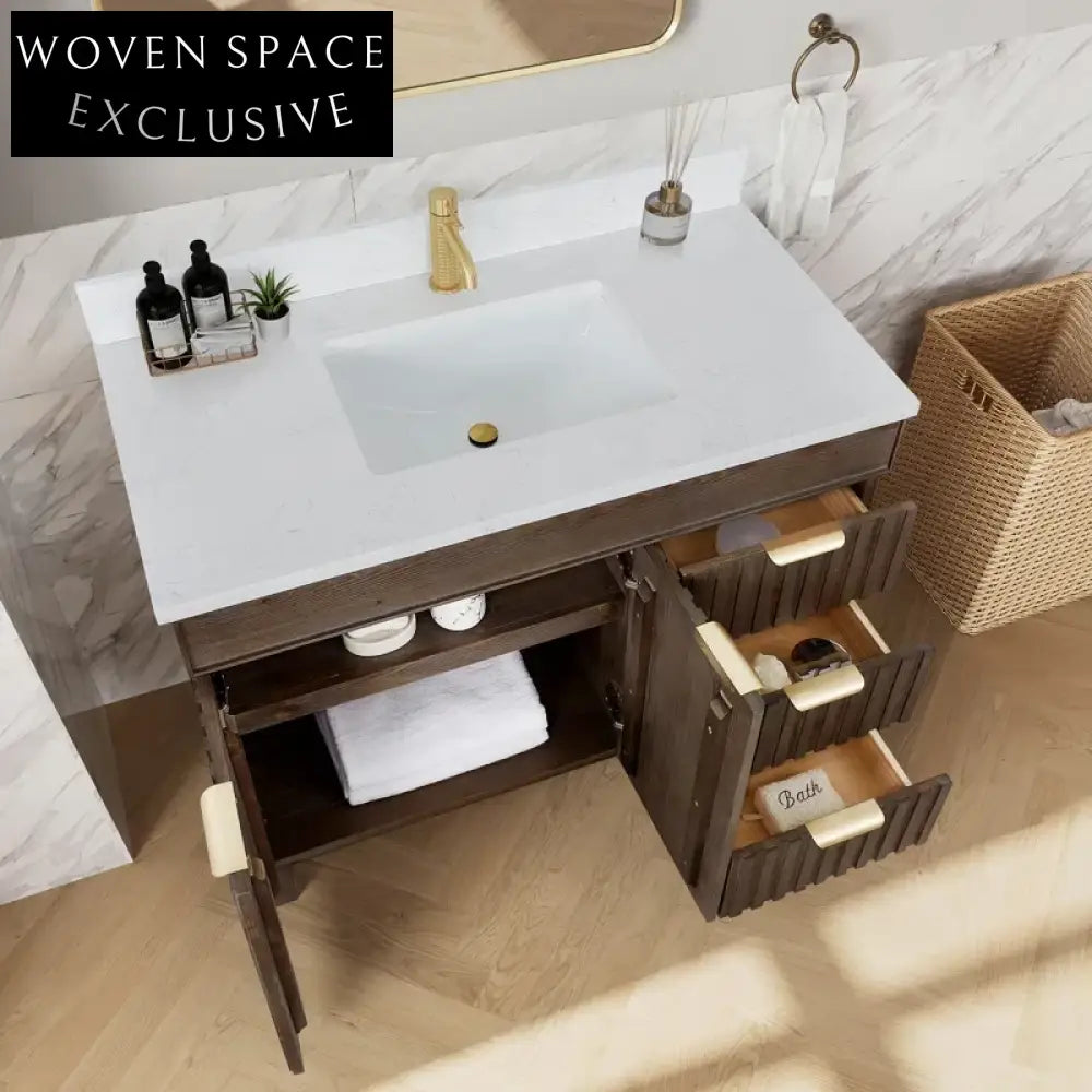 Modern Classic 42-Inch Antique Brown Wood Bathroom Vanity with Ample Storage