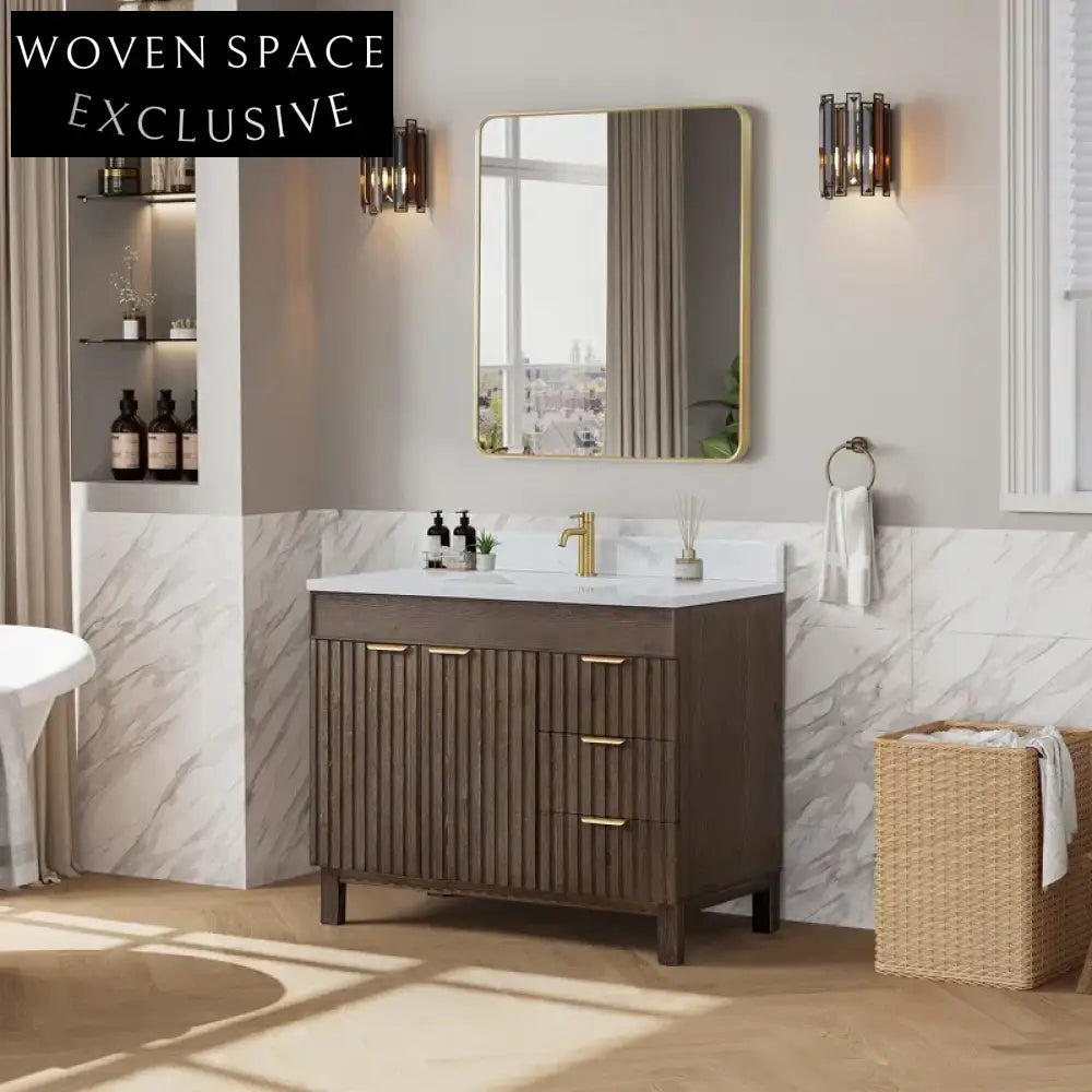 Modern Classic 42-Inch Antique Brown Wood Bathroom Vanity with Ample Storage