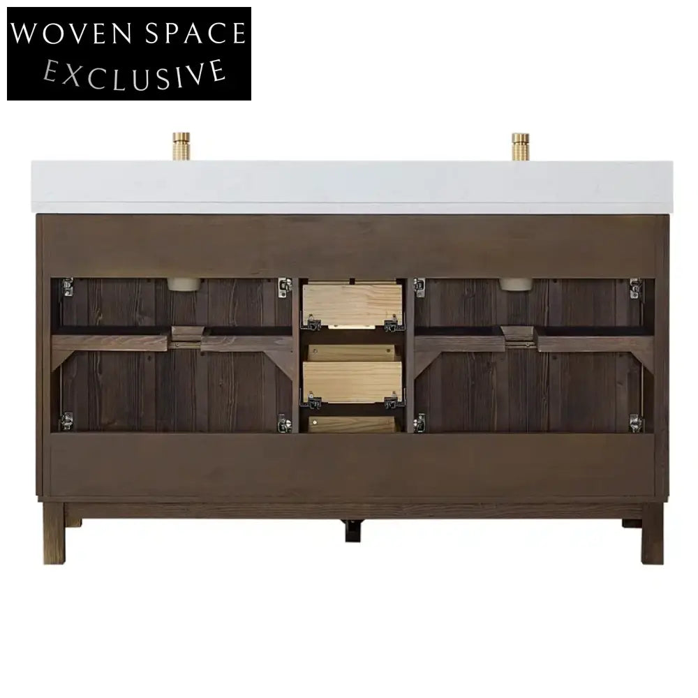 Modern Classic Brown Solid Wood Bathroom Vanity Cabinet with Culture Marble Top