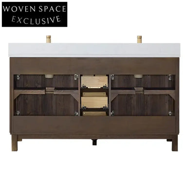 Modern Classic Brown Solid Wood Bathroom Vanity Cabinet with Culture Marble Top