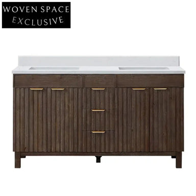 Modern Classic Brown Solid Wood Bathroom Vanity Cabinet with Culture Marble Top