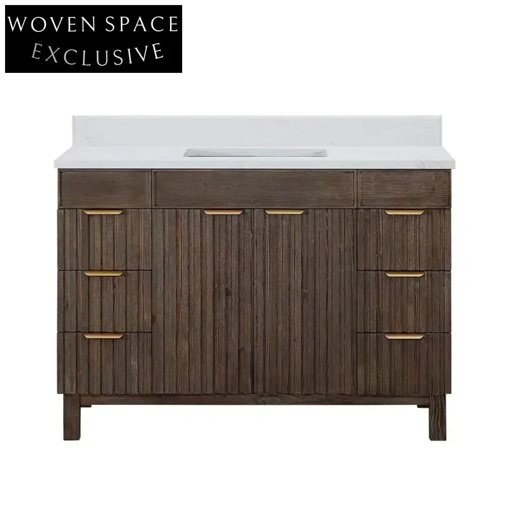 Modern Classic Brown Wood Bathroom Vanity Cabinet with Soft-Close Drawers