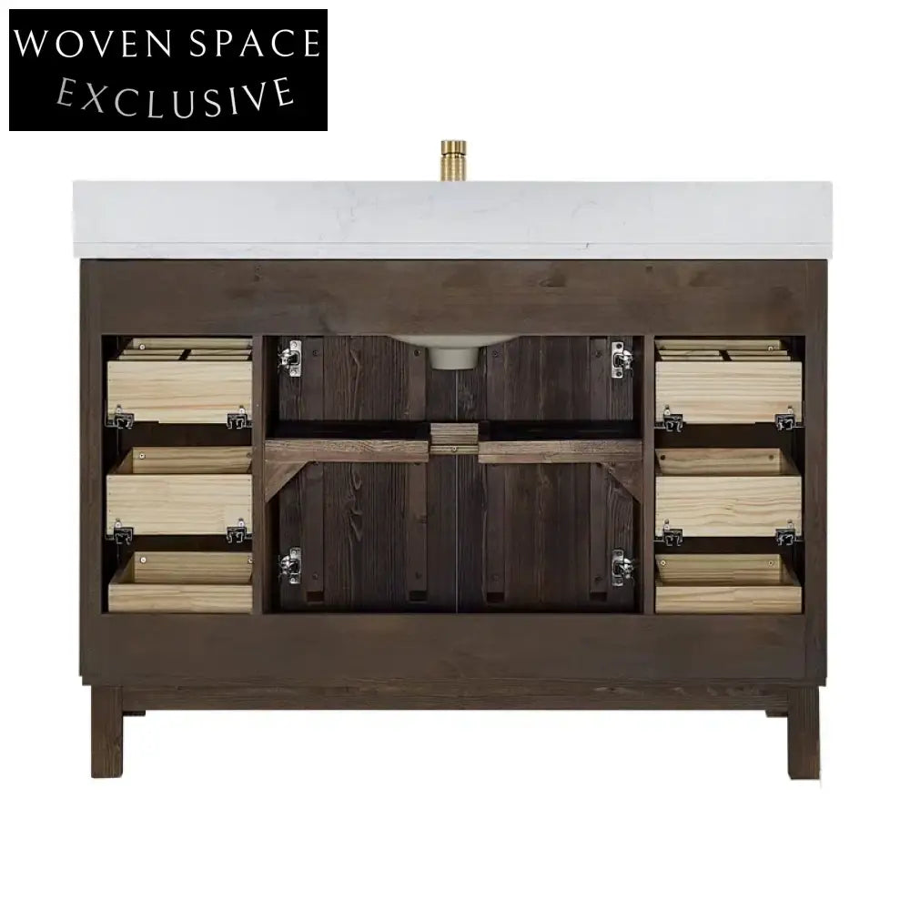 Modern Classic Brown Wood Bathroom Vanity Cabinet with Soft-Close Drawers