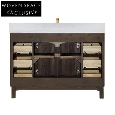 Modern Classic Brown Wood Bathroom Vanity Cabinet with Soft-Close Drawers