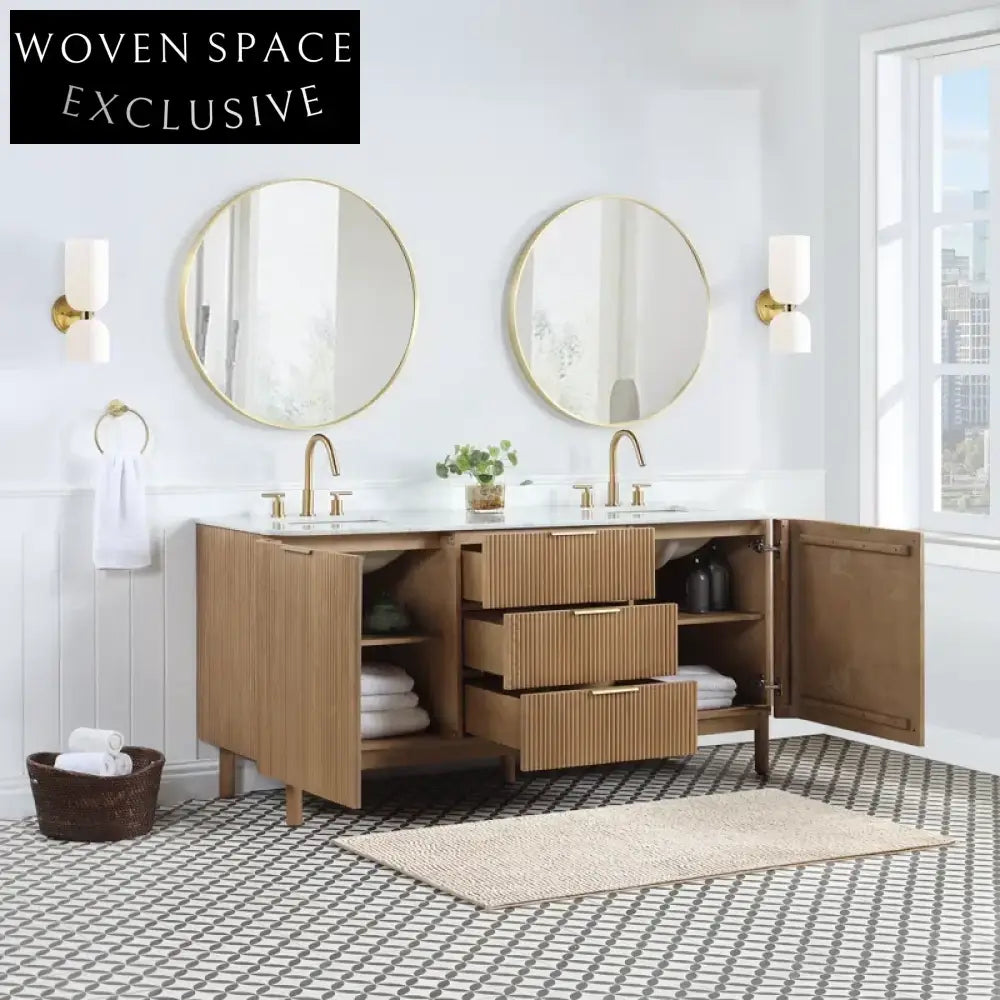 Modern Classic Floor-Mounted Bathroom Vanity Cabinet with Marble Top & Soft-Close Drawers
