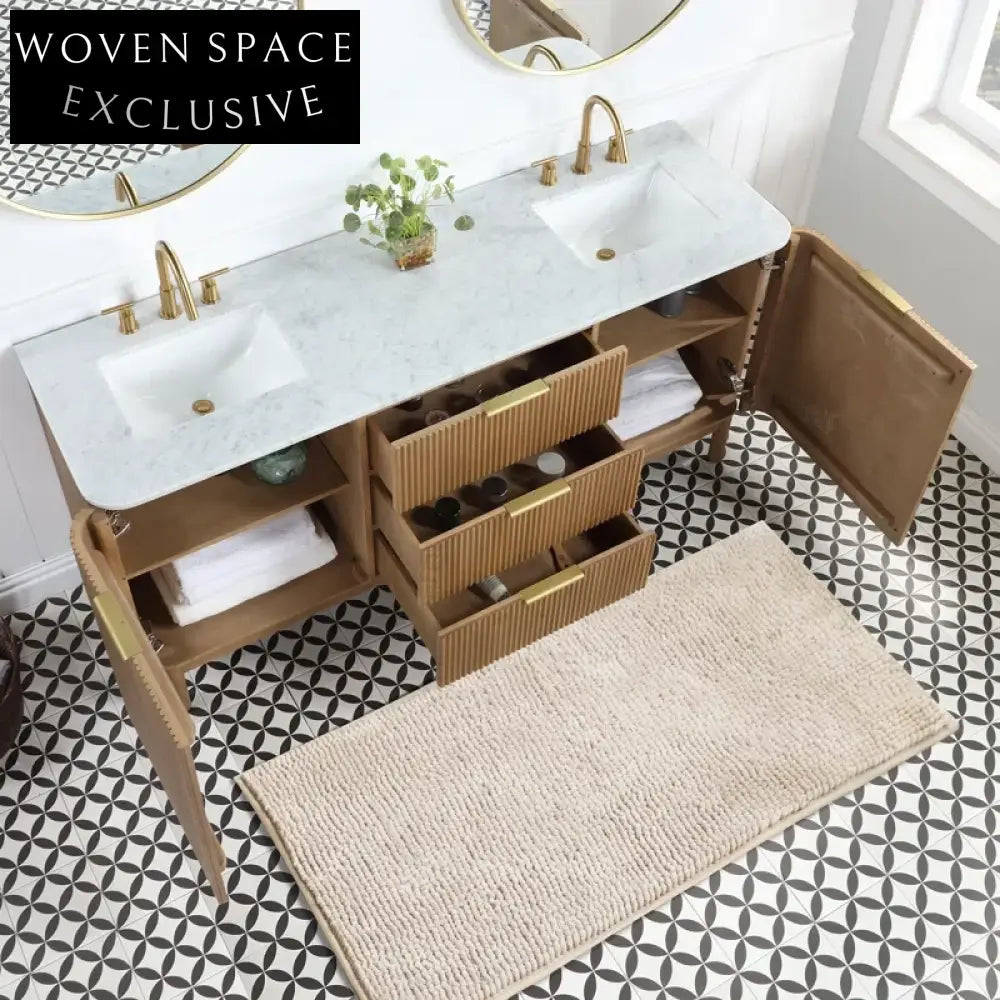 Modern Classic Floor-Mounted Bathroom Vanity Cabinet with Marble Top & Soft-Close Drawers