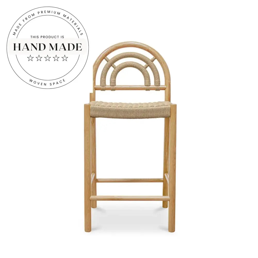 Modern Classic Outdoor Dining Woven Rattan Bar Stool Solid Wood Chair