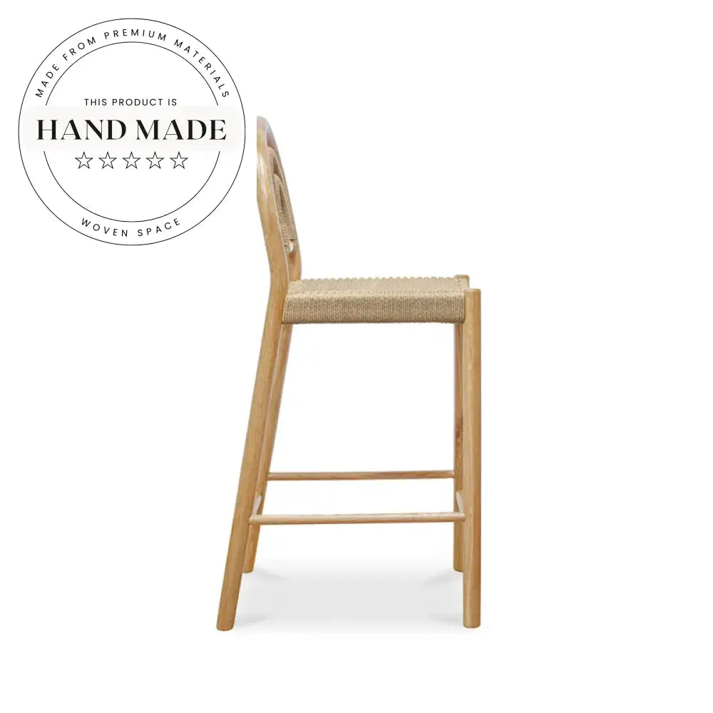 Modern Classic Outdoor Dining Woven Rattan Bar Stool Solid Wood Chair