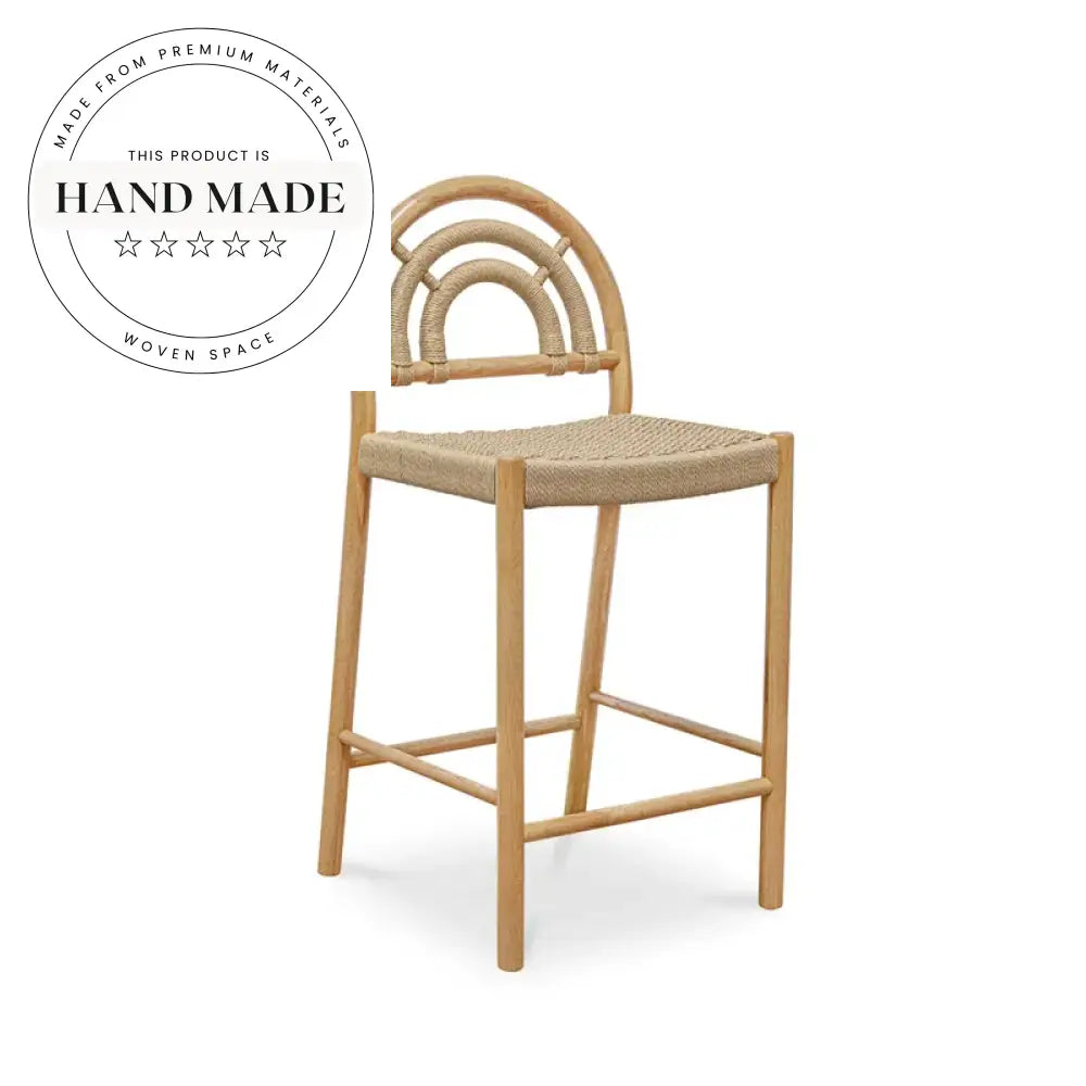Modern Classic Outdoor Dining Woven Rattan Bar Stool Solid Wood Chair