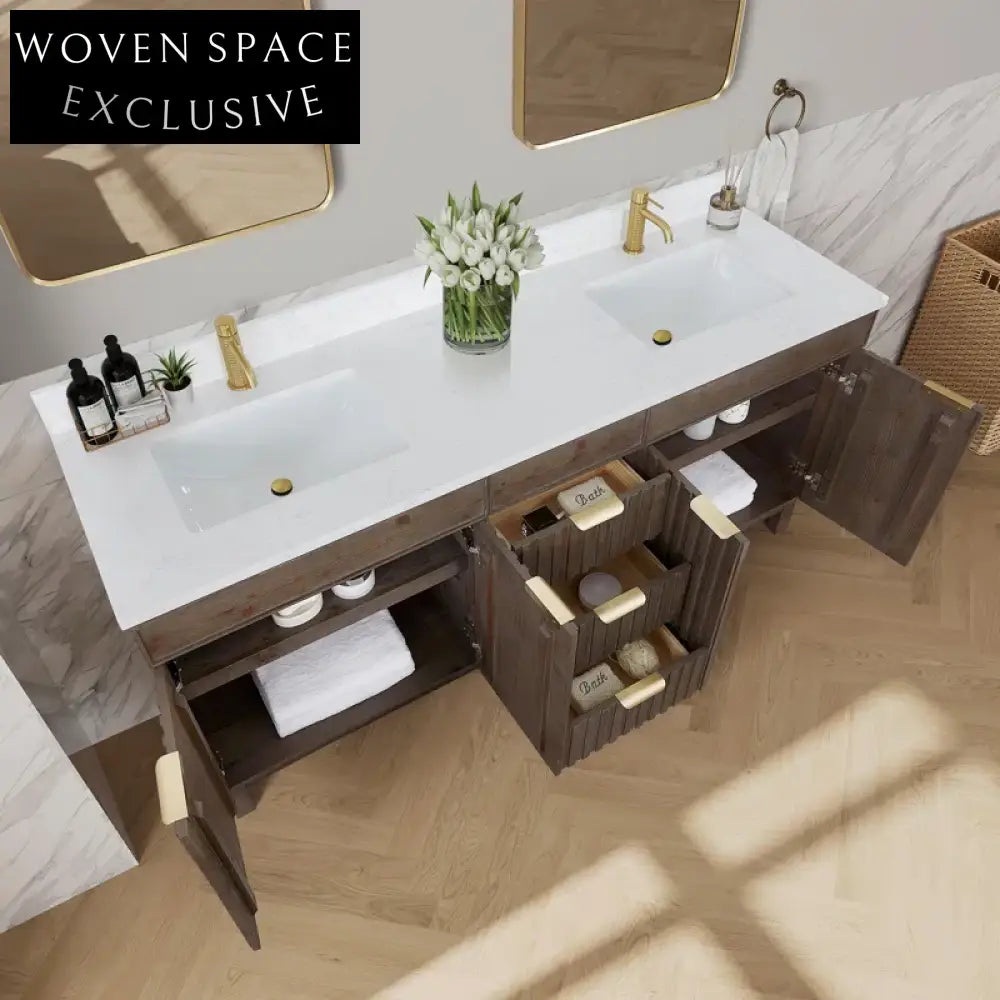 Modern Classic Solid Wood Double Sink Bathroom Vanity Cabinet with Storage
