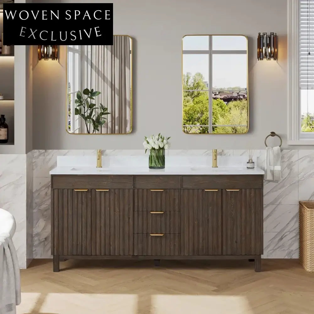 Modern Classic Solid Wood Double Sink Bathroom Vanity Cabinet with Storage
