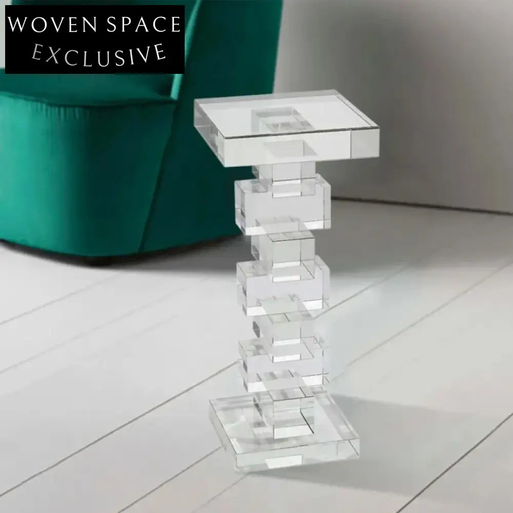 Modern Clear Acrylic Rectangular Stackable Designer Side Table for Living Room