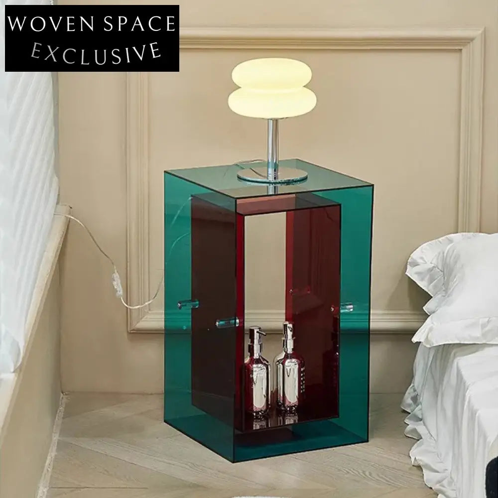 Modern Clear Acrylic Side Coffee Table with Storage for Living Room