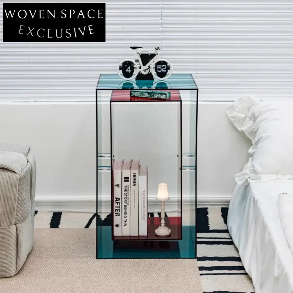 Modern Clear Acrylic Side Coffee Table with Storage for Living Room