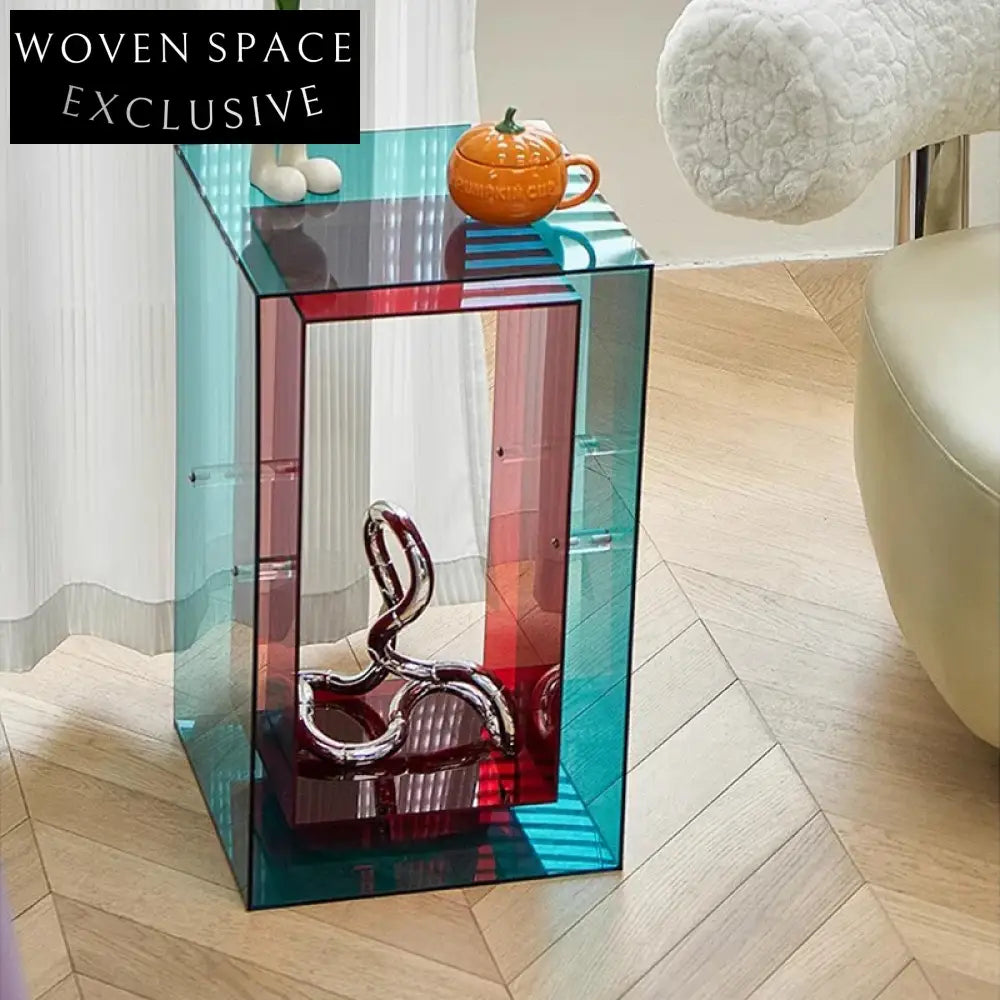 Modern Clear Acrylic Side Coffee Table with Storage for Living Room