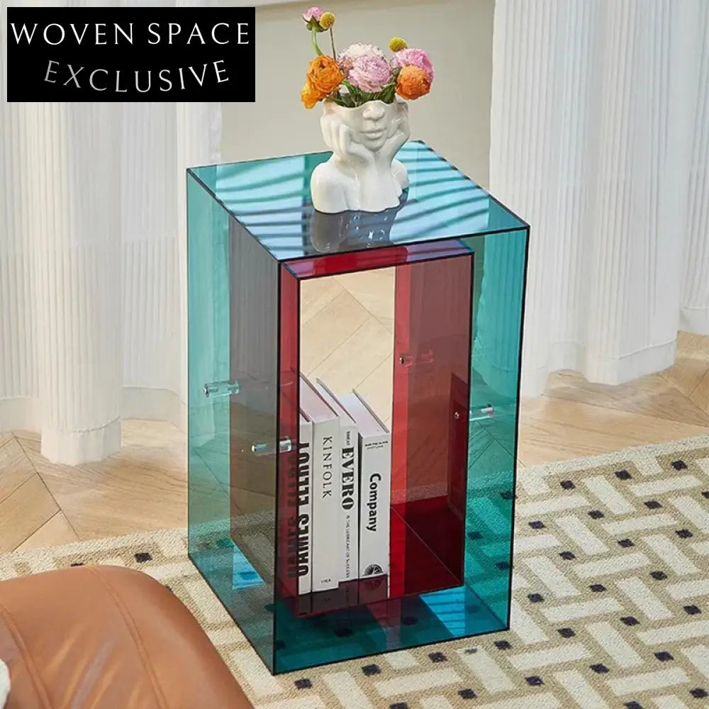 Modern Clear Acrylic Side Coffee Table with Storage for Living Room