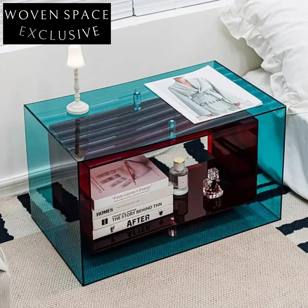 Modern Clear Acrylic Side Coffee Table with Storage for Living Room