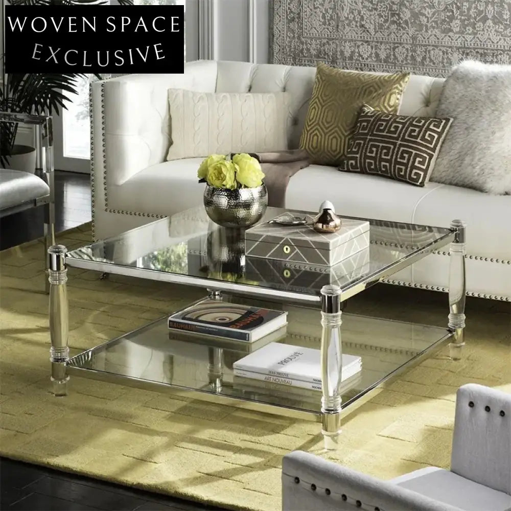Modern Clear Acrylic Square Coffee Table – Elegant Living Room Centerpiece