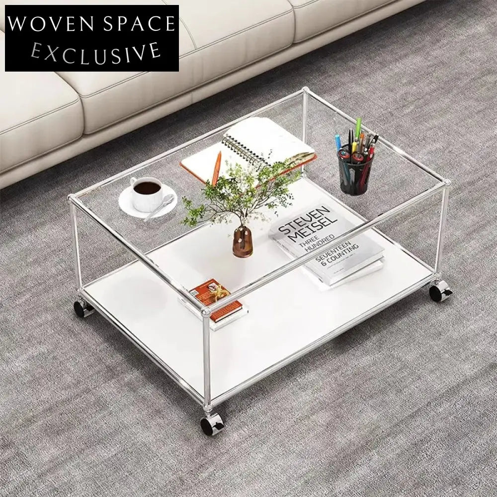 Modern Clear Glass Metal Leg Rectangle Nordic Living Room Coffee Table