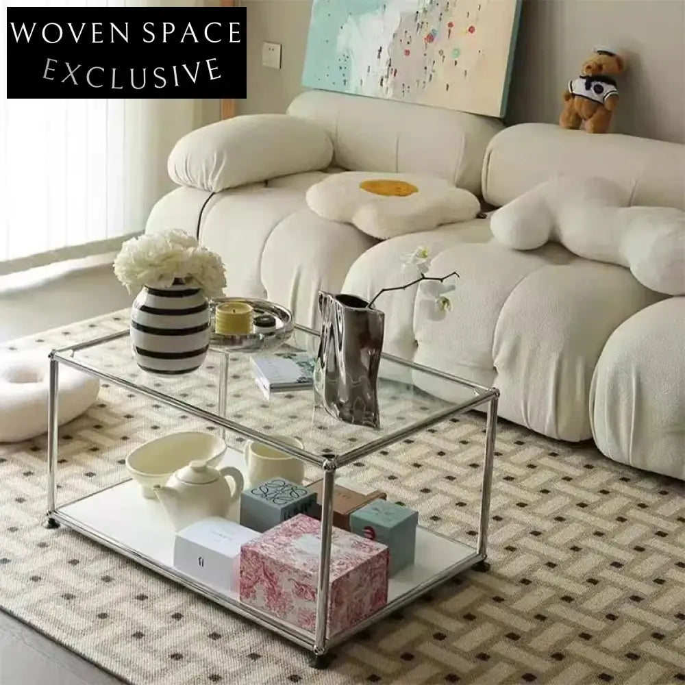 Modern Clear Glass Metal Leg Rectangle Nordic Living Room Coffee Table