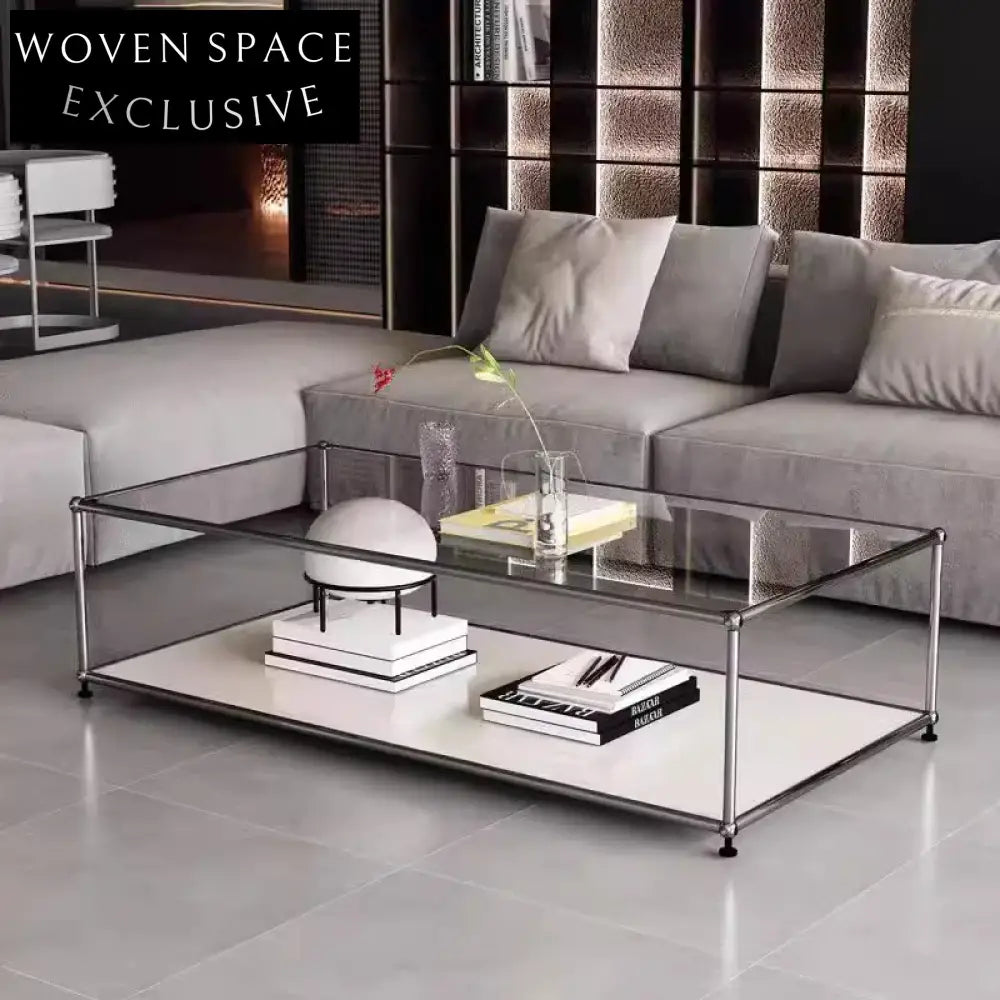 Modern Clear Glass Metal Leg Rectangle Nordic Living Room Coffee Table