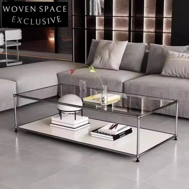 Modern Clear Glass Metal Leg Rectangle Nordic Living Room Coffee Table