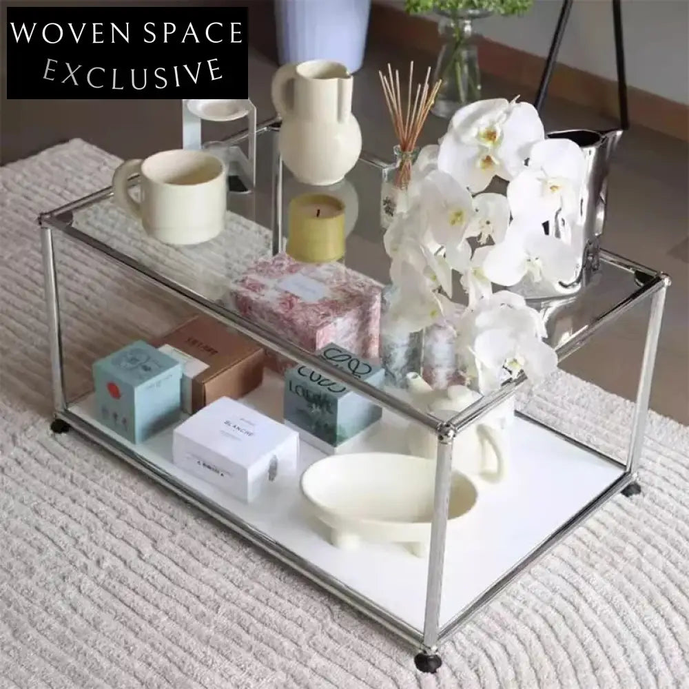 Modern Clear Glass Metal Leg Rectangle Nordic Living Room Coffee Table