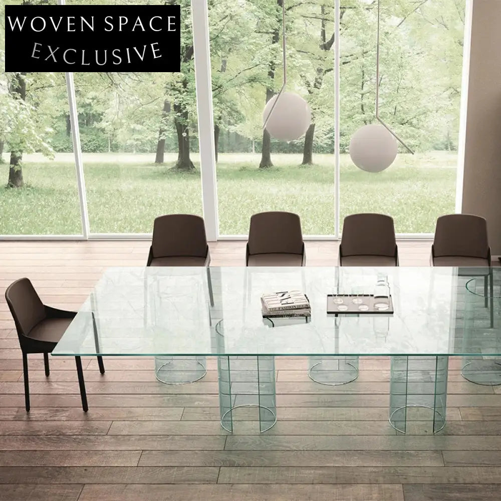 Modern Clear Glass Top Acrylic Leg Rectangular Dining Table