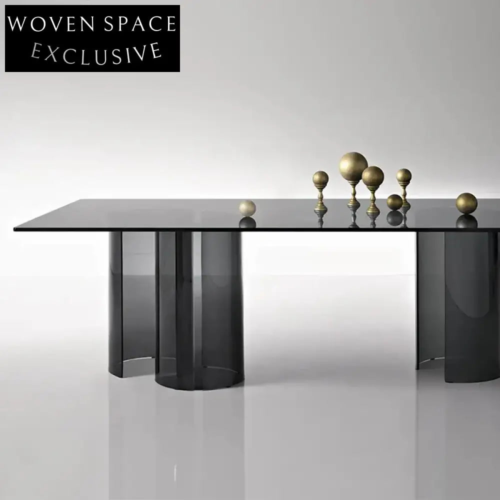 Modern Clear Glass Top Acrylic Leg Rectangular Dining Table