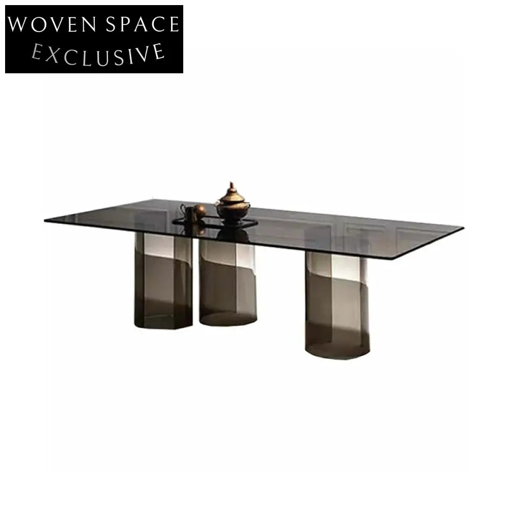Modern Clear Glass Top Acrylic Leg Rectangular Dining Table