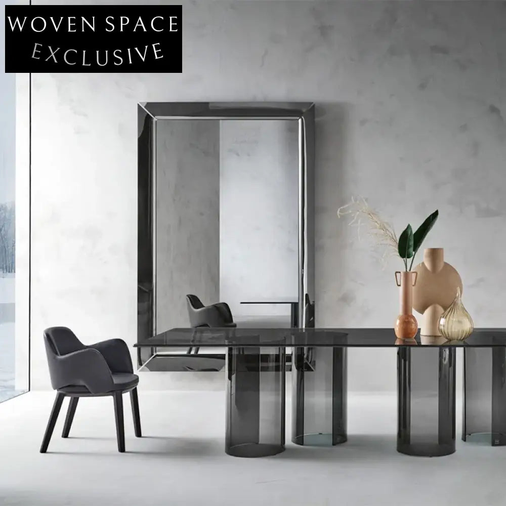 Modern Clear Glass Top Acrylic Leg Rectangular Dining Table