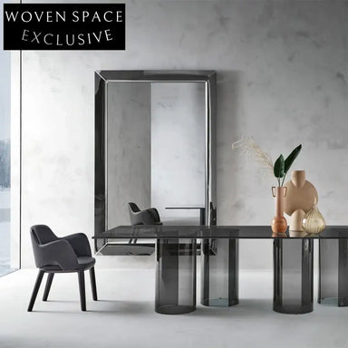 Modern Clear Glass Top Acrylic Leg Rectangular Dining Table