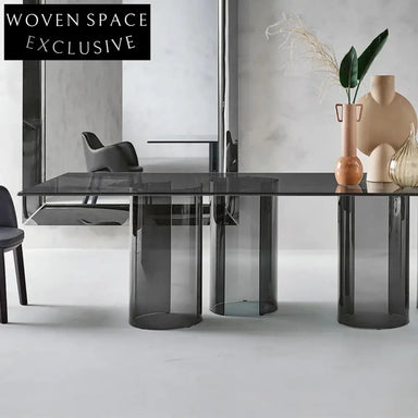 Modern Clear Glass Top Acrylic Leg Rectangular Dining Table