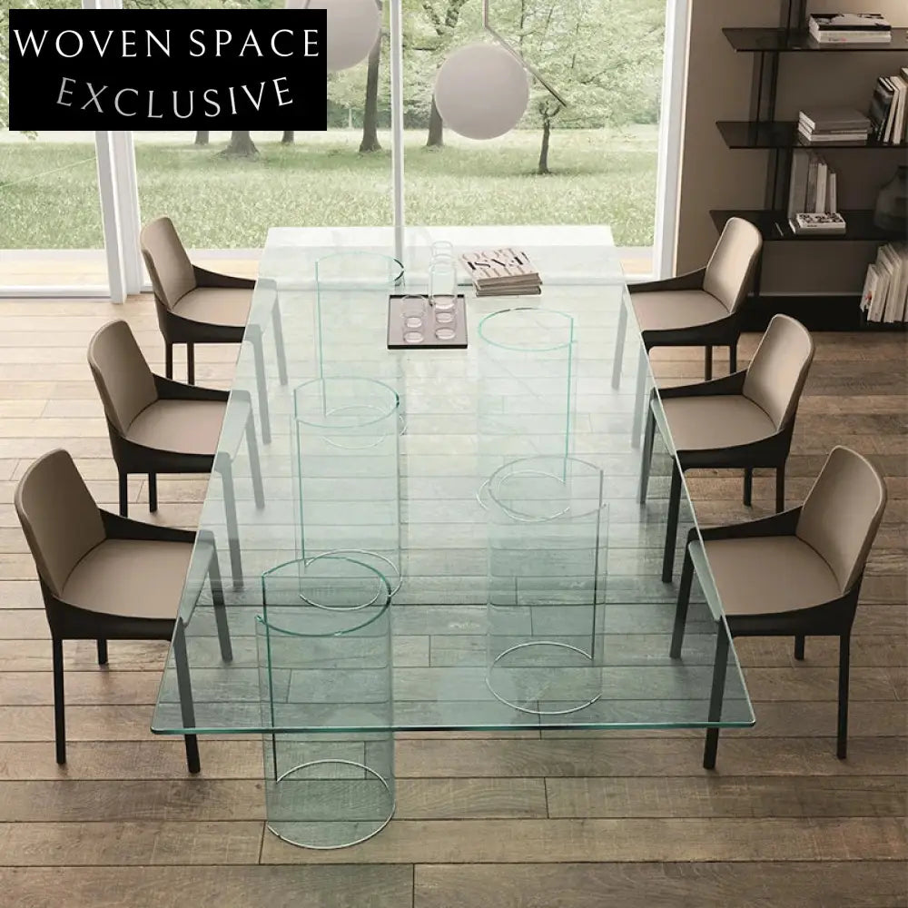 Modern Clear Glass Top Acrylic Leg Rectangular Dining Table