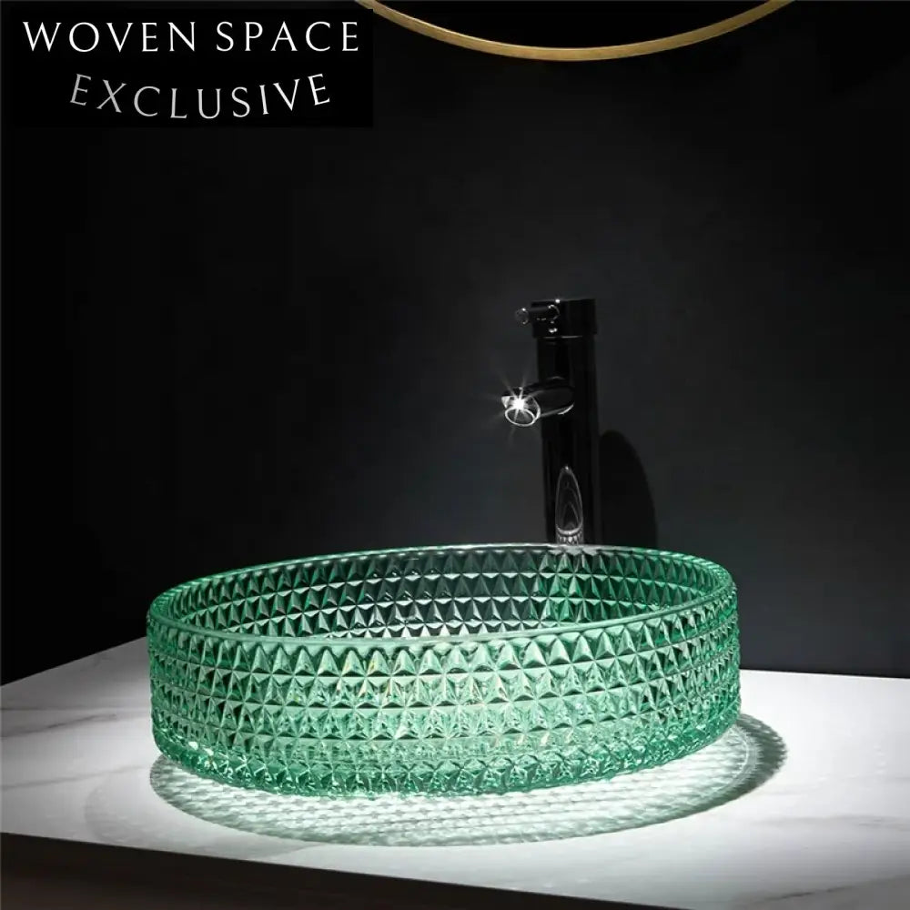 Modern Clear Tempered Glass Round Vessel Sink for Bathroom Vanity