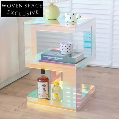 Modern Colorful 3-Layer Acrylic Corner Coffee Table for Living Room Sofa Side