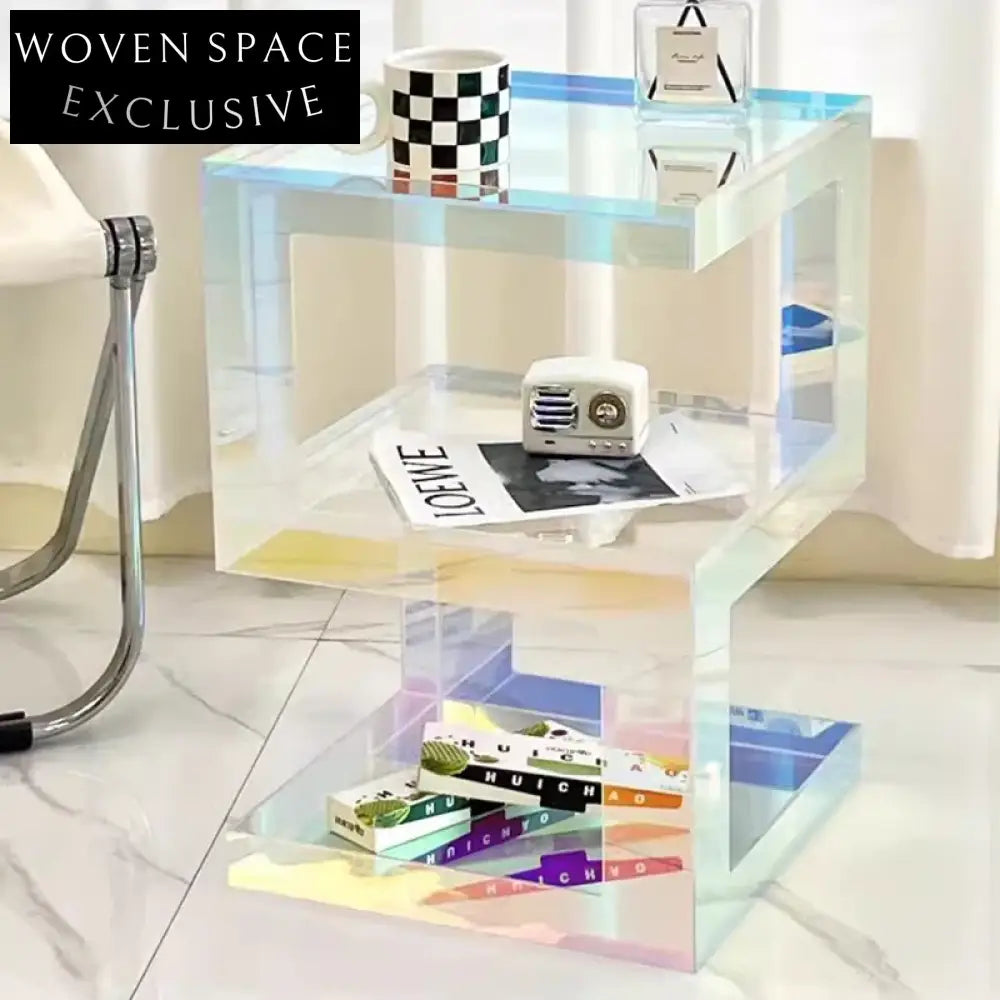 Modern Colorful 3-Layer Acrylic Corner Coffee Table for Living Room Sofa Side