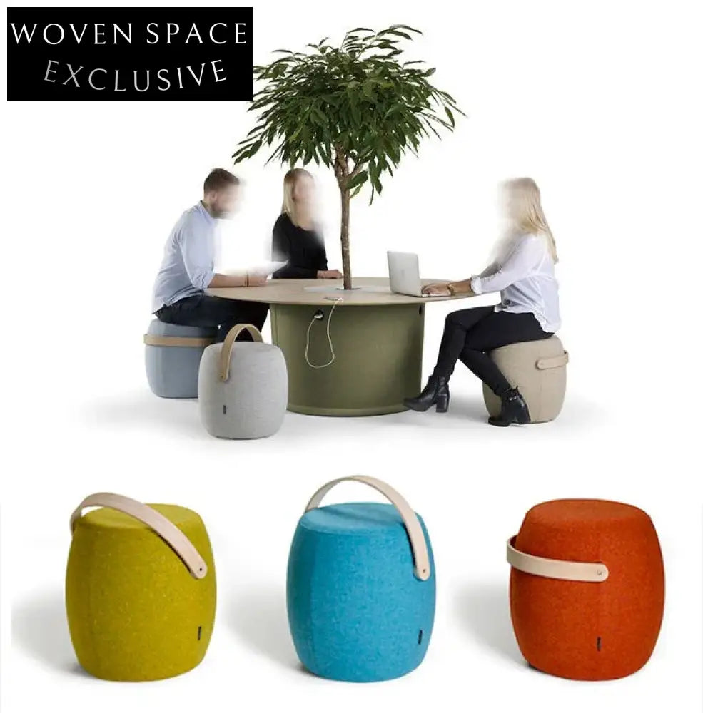 Modern Colorful Fabric Upholstered Round Stool with Wooden Handle for Living Room