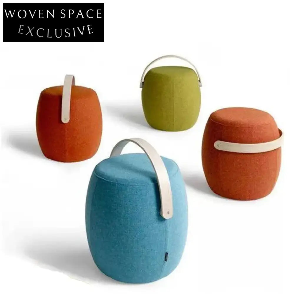 Modern Colorful Fabric Upholstered Round Stool with Wooden Handle for Living Room