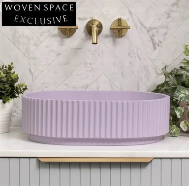 Modern Colorful Oval Fluted Groove Artificial Stone Bathroom Vessel Sink Basin