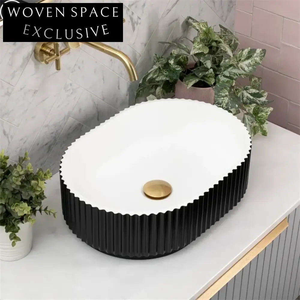 Modern Colorful Oval Fluted Groove Artificial Stone Bathroom Vessel Sink Basin